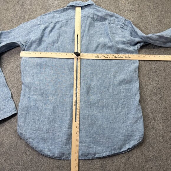 J.Crew Linen Button Up Shirt Men L Blue Solid Long Sleeve Slim Fit 46" - Picture 8 of 13
